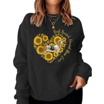 Best Basset Hound Mom Sunflower Heart Funny Mothers Day Women Crewneck Graphic Sweatshirt - Seseable