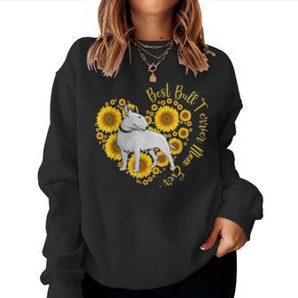 Best Bull Terrier Mom Sunflower Heart Funny Mothers Day Women Crewneck Graphic Sweatshirt - Seseable