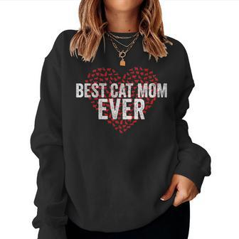 Best Cat Mom Ever Cat Heart Love Cats Mothers Day Gift Women Crewneck Graphic Sweatshirt - Seseable