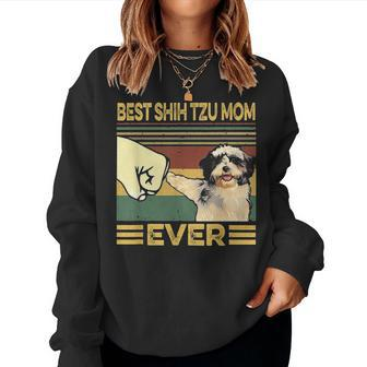 Best Shih Tzu Mom Ever Retro Vintage Women Crewneck Graphic Sweatshirt - Seseable