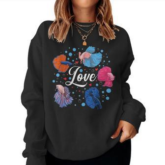 Betta Love Fish Lover Pet Mom Siamese Fighting Fish Aquarium V2 Women Crewneck Graphic Sweatshirt - Seseable