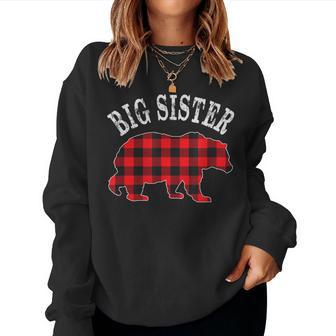 Big Sister Bear Red Black Buffalo Plaid Mama Check Pattern Women Sweatshirt | Mazezy