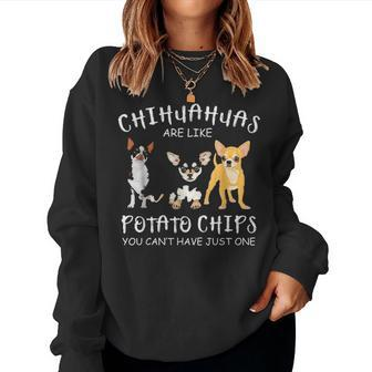 Black Chihuahua Mama Dad Mom Funny Gift Potato Chip Women Crewneck Graphic Sweatshirt - Seseable