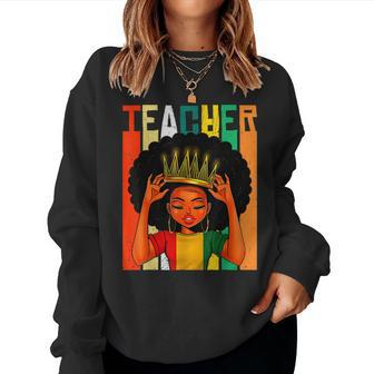 Black History Month Black Teacher Magic Black Queen Africa Women Crewneck Graphic Sweatshirt - Seseable