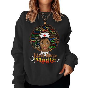 Black Nurse Afro Magic Black History Month Nurse Melanin Women Crewneck Graphic Sweatshirt - Seseable