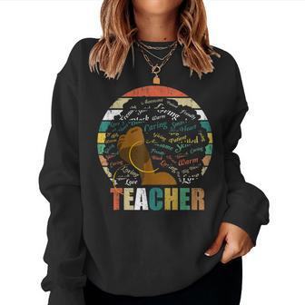Black Woman Teacher Afro Retro Black History Month Gifts Women Crewneck Graphic Sweatshirt - Seseable