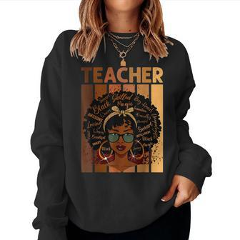 Black Woman Teacher Afro Retro Matching Black History Month V4 Women Crewneck Graphic Sweatshirt - Seseable