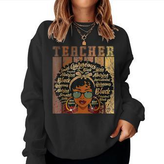 Black Woman Teacher Afro Retro Melanin Black History Month Women Crewneck Graphic Sweatshirt - Seseable