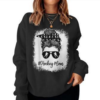 Bleached Life Hockey Mom Leopard Messy Bun Glasses Women Crewneck Graphic Sweatshirt - Thegiftio UK