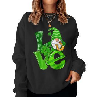 Bleached Love St Patricks Day Gnomes Shamrock For Women V3 Women Crewneck Graphic Sweatshirt - Seseable