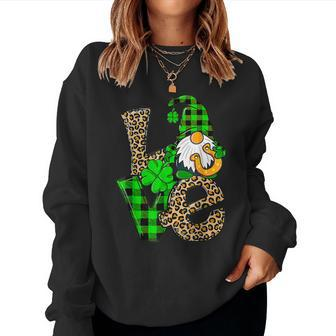 Bleached Love St Patricks Day Gnomes Shamrock For Women V5 Women Crewneck Graphic Sweatshirt - Seseable