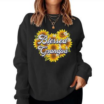 Blessed Grandpa Cute Grandpa Sunflower Heart Fathers Day Women Crewneck Graphic Sweatshirt - Thegiftio UK