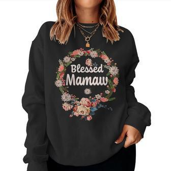 Blessed Mamaw Gifts For Women Flower Decor Grandma Women Crewneck Graphic Sweatshirt - Seseable