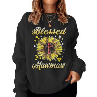 Blessed Mawmaw Cross Sunflower Mother Day Women Crewneck Graphic Sweatshirt - Seseable