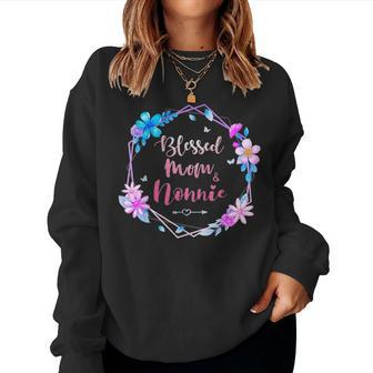 Blessed To Be Called Mom And Nonnie Cute Colorful Floral Women Crewneck Graphic Sweatshirt - Seseable