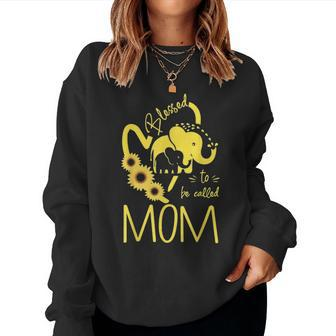 Blessed To Be Called Mom Elephant Sunflower Heart Women Crewneck Graphic Sweatshirt - Seseable