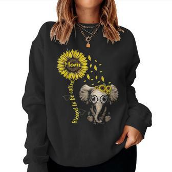 Blessed To Be Called Mom Sunflower Elephant Sunflower Gift Women Crewneck Graphic Sweatshirt - Seseable