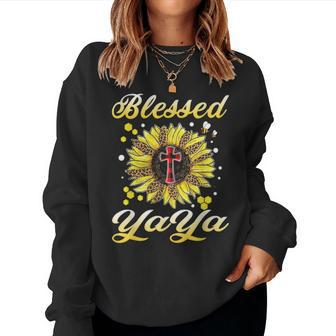 Blessed Yaya Cross Sunflower Mother Day Women Crewneck Graphic Sweatshirt - Seseable
