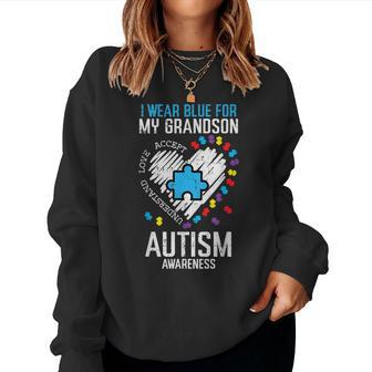 Blue For Grandson Autism Awareness Family Grandma Grandpa Women Sweatshirt | Mazezy