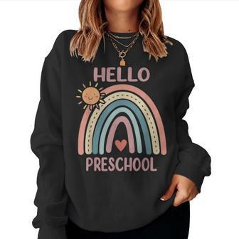 Boho Rainbow Heart For Teachers Women Hello Preschool Women Crewneck Graphic Sweatshirt - Seseable