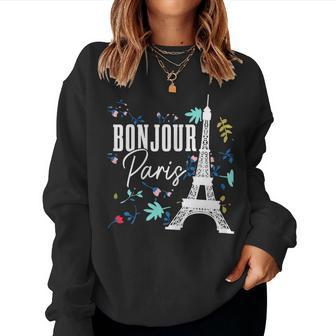 Womens Bonjour Paris Eiffel Tower France French Souvenir Women Sweatshirt | Mazezy