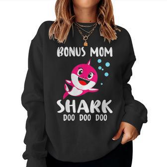Bonus Mom Shark Doo Doo Matching Family Gift Women Crewneck Graphic Sweatshirt - Seseable