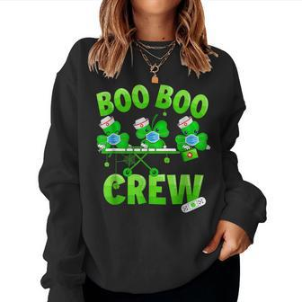 Boo Boo Crew Nurse St Patricks Day Shamrock Face Mask Nurse Women Crewneck Graphic Sweatshirt - Seseable