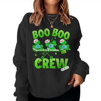Boo Boo Crew Nurse St Patricks Day Shamrock Face Mask Nurse Women Crewneck Graphic Sweatshirt | Seseable UK