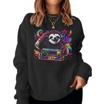 Boombox Radio Old School Hip Hop Rap Cassette Sloth Lazy Women Sweatshirt | Mazezy