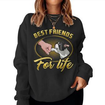 Boston Terrier Dog Mom Bestfriends For Life Funny Boston Mom Women Crewneck Graphic Sweatshirt - Seseable