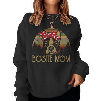 Brown Bostie Mom Boston Terrier Mama Gifts For Women Vintage Women Crewneck Graphic Sweatshirt - Seseable