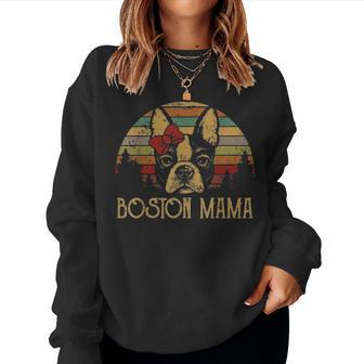 Brown Boston Terrier Mama Bostie Mom Gifts Women Vintage Women Crewneck Graphic Sweatshirt - Seseable