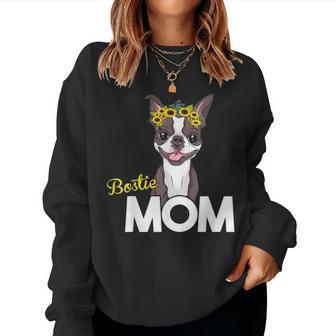 Brown Red Bostie Mom Boston Terrier Mama Gifts Women Girls Women Crewneck Graphic Sweatshirt - Seseable