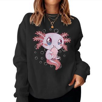 Bubble Boba Tea T Women Girls Kawaii Anime Axolotl Women Crewneck Graphic Sweatshirt - Seseable