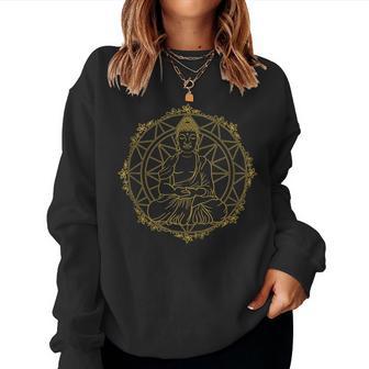 Buddha Lotus Mandala Vintage Sacred Yoga Zen Meditation Gift Women Crewneck Graphic Sweatshirt | Seseable UK