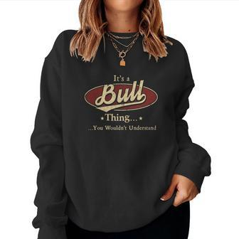 Bull Name Bull Family Name Crest Women Crewneck Graphic Sweatshirt - Seseable