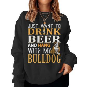 Bulldog Dad Dog Dad & Beer Lover Fathers Day Gift Women Crewneck Graphic Sweatshirt - Seseable