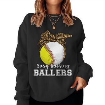Busy Raising Ballers Mom Of Baseball Players Women Sweatshirt | Mazezy