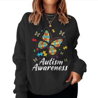 Butterfly Autism Mom Autism Awareness Women Gift Women Crewneck Graphic Sweatshirt - Seseable