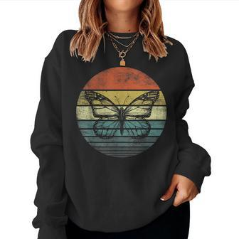 Butterfly Lover Gifts Retro Sunset Insect Monarch Entomology Women Crewneck Graphic Sweatshirt - Seseable