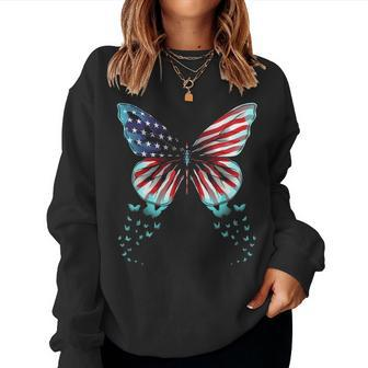 Butterfly Usa Flag Cute 4Th Of July Funny American Girl Gift V2 Women Crewneck Graphic Sweatshirt - Seseable