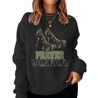 Camo Prayer Warriors With Heel Religious Christian God Faith Women Crewneck Graphic Sweatshirt - Seseable
