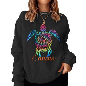 Cancun Mexico Sea Turtle Beach Vacation Trip Tie Dye Women Crewneck Graphic Sweatshirt - Seseable