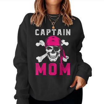 Captain Mom Funny Pirate Skull & Crossbones Women Crewneck Graphic Sweatshirt - Thegiftio UK
