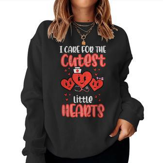 Care For Cutest Little Hearts Nurse Valentines Day Nursing Women Crewneck Graphic Sweatshirt - Seseable