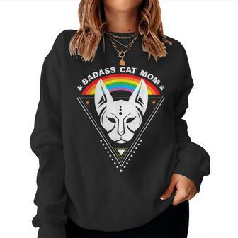 Cat Mom Badass Cat Lady Lgbtq Pride Lesbian Equality Women Crewneck Graphic Sweatshirt - Thegiftio UK