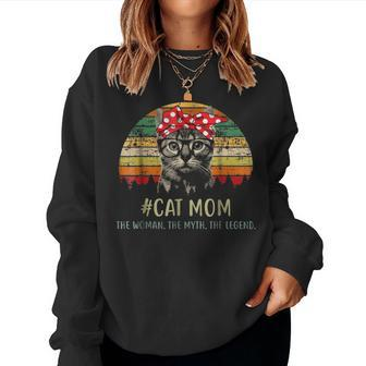 Cat Mom The Women The Myth The Legend Women Crewneck Graphic Sweatshirt - Seseable