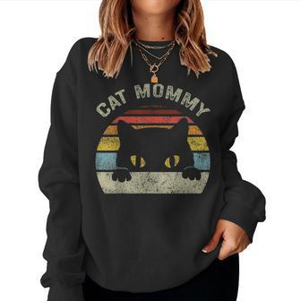 Cat Mommy Women Vintage Retro Black Cats Mom Mothers Day V2 Women Crewneck Graphic Sweatshirt - Seseable
