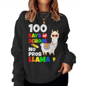 Celebrating 100 Days Of School Noprob Llama Kids & Teachers V2 Women Crewneck Graphic Sweatshirt - Seseable