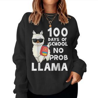 Celebrating 100 Days Of School Noprob Llama Kids & Teachers V3 Women Crewneck Graphic Sweatshirt - Seseable